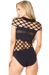 Seamless Short Sleeve Teddy W/ Fishnet - GL35084 by Glitter